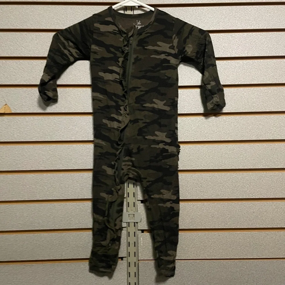 Girls Little Buggins Camouflage‎ Ruffle Zipper Footless Pajamas Sleepwear 18 24M